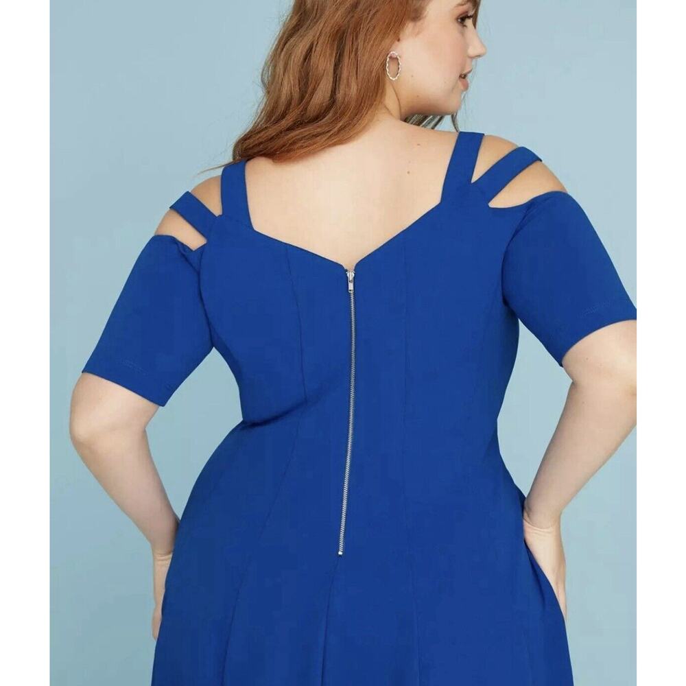 $99 Lane Bryant Strappy Cold Shoulder Fit & Flare Dress Royal Blue Plus Size 16 - Picture 2 of 16